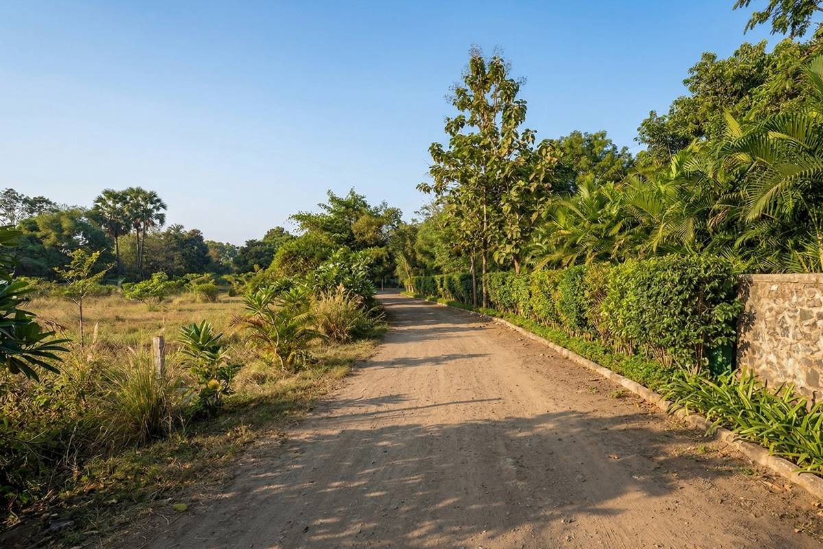 Alibaug billionaire belt property Awas coastal land for sale 22869 square feet road access near Rewas Karanja bridge route